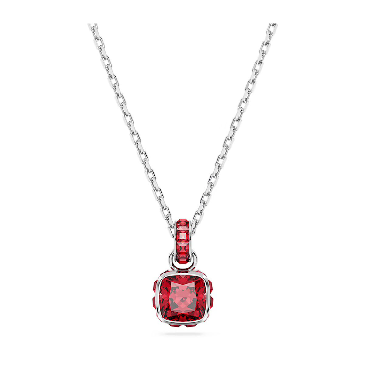 Swarovski Birthstone pendant, Square cut, July, Red, Rhodium plated